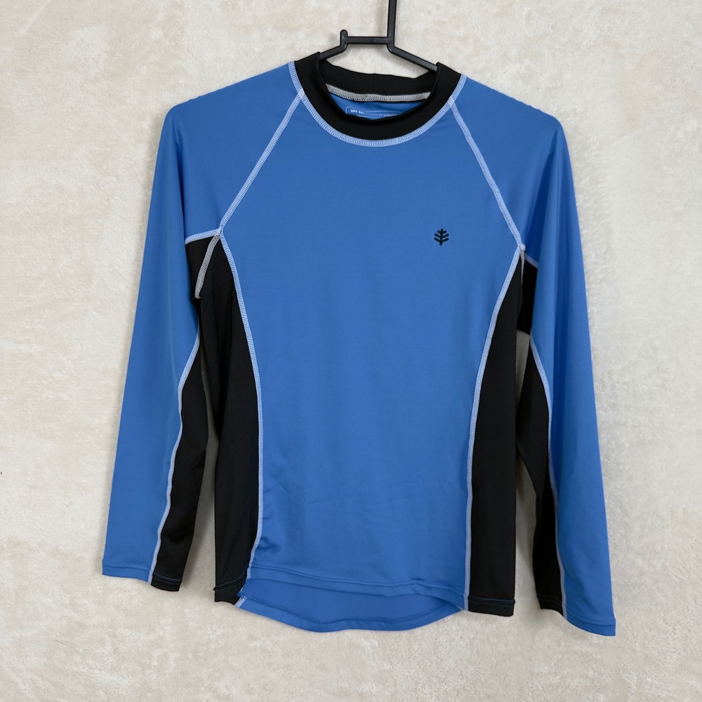 Coolibar Kids Long Sleeve UPF 50+‎ Rash Guard Sun Protection Blue Black Size L